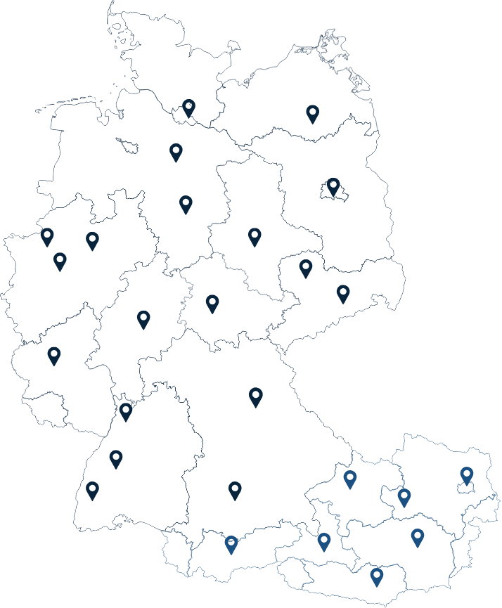 Karte von Deutschland und Österreich mit Standorten